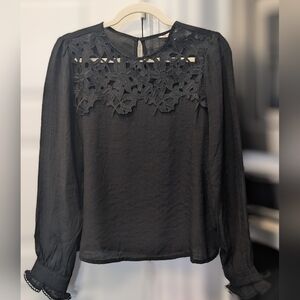 NWT!! Nanette Lepore Black Floral Lace Long Sleeve Blouse
